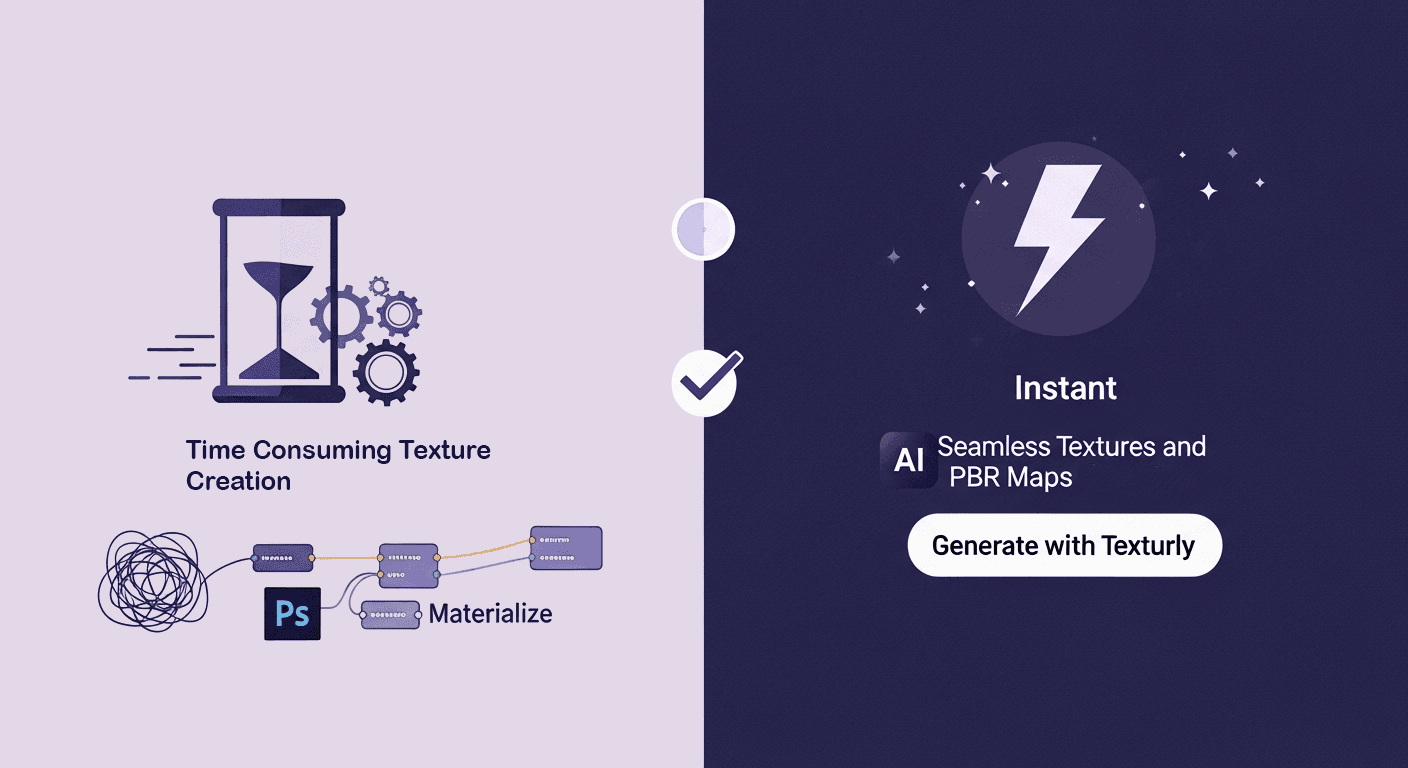 Texturly AI vs Photoshop & Materialize for Texture Production Main Article Image