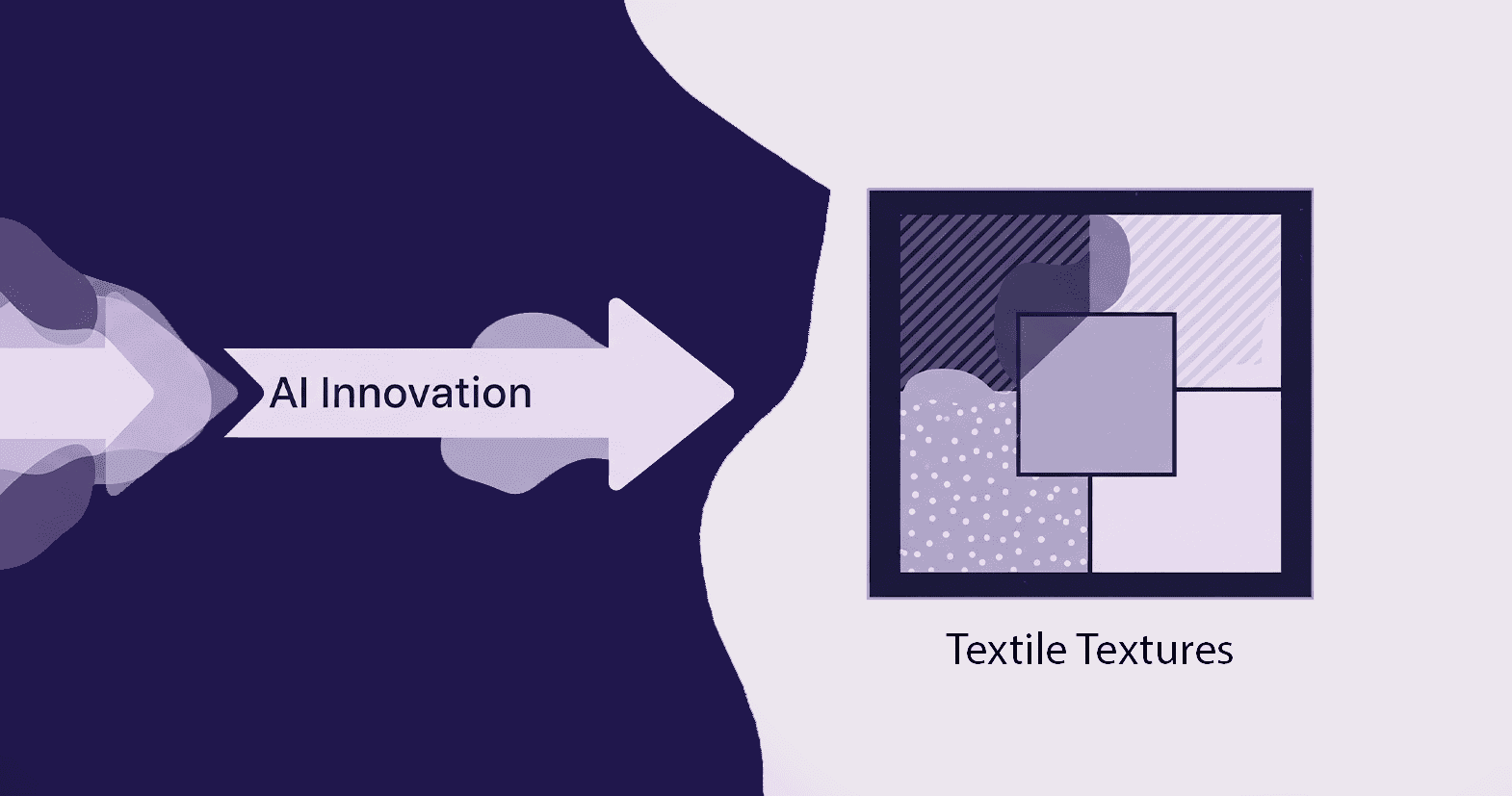 AI Innovation Driving Advancements in Textile Textures An abstract illustration depicting an arrow labeled "AI Innovation" pointing towards a collection of diverse textile texture swatches, symbolizing how artificial intelligence is leading advancements and new creations in textile design.