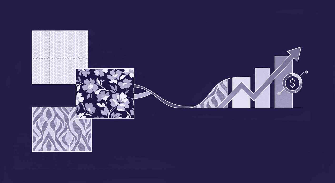 Inside 3 Companies That Turned Fabric Texture Into Strategic ROI An abstract representation illustrates value creation in fabric texture applications, transitioning from a fabric weave grid to geometric bars like a financial chart.