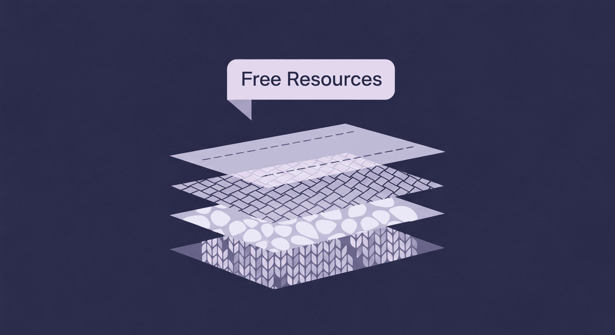 Guide to Free Textile Texture Resources - Abstract Visual Stack of various fabric swatches showing different textile textures (plaid, knit, polka dot) with a speech bubble saying Free Resources, illustrating free textile texture resources.