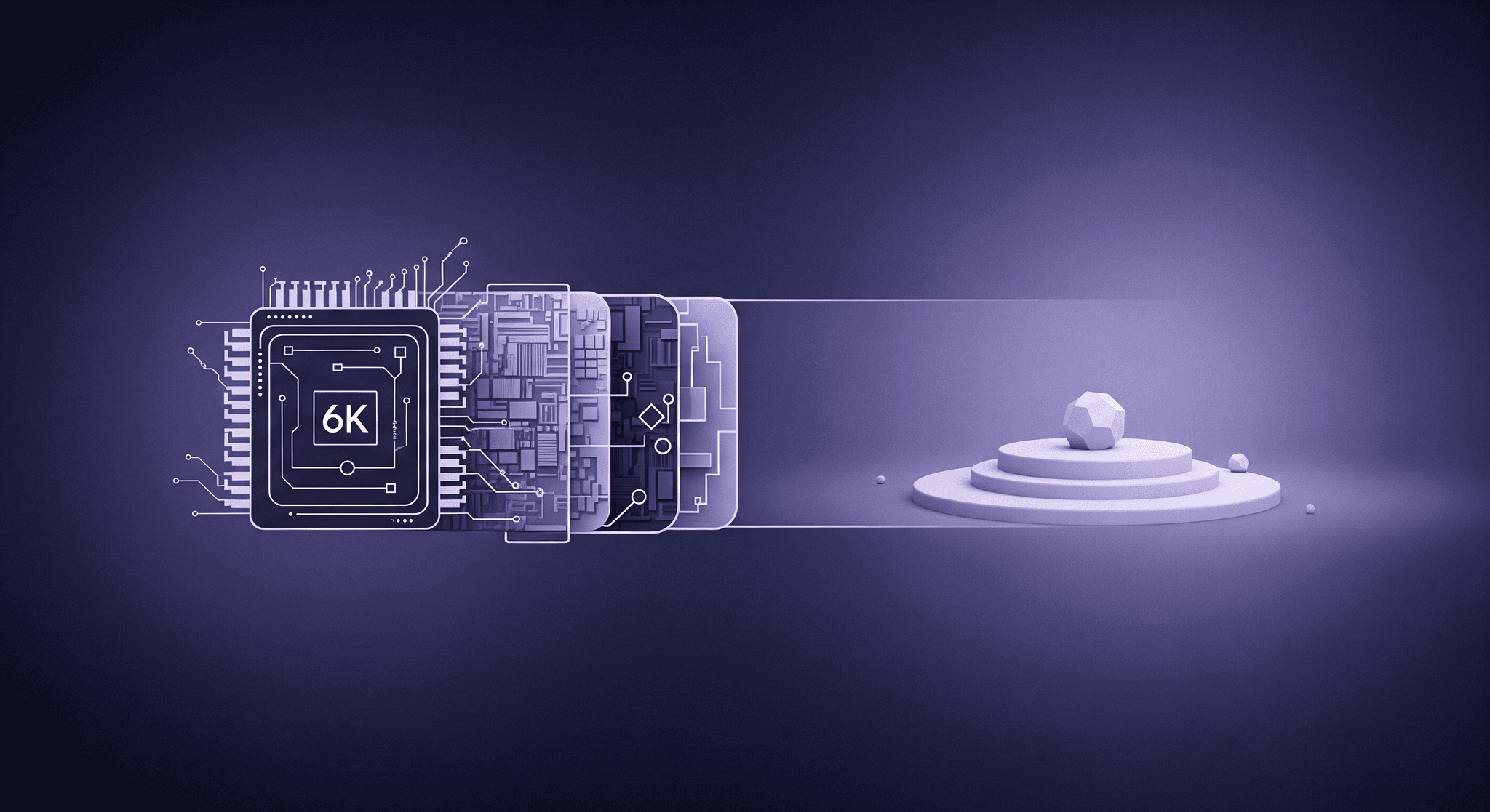 Optimizing Heavy 6K Textures for Smooth GPU Rendering An infographic illustrating the journey from heavy 6K textures through various processing layers to smooth rendering (depicted as a pristine 3D object on a pedestal). This visual explains the concept of taming 6K textures for GPU cooling and smooth renders.