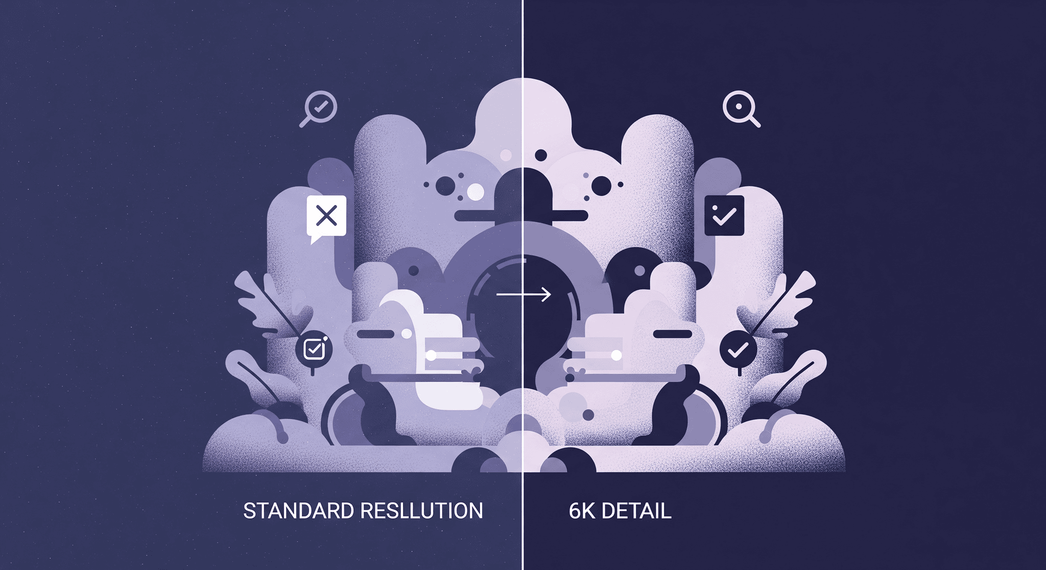 6K Texture Testing - Complex Organic Texture Illustration A side-by-side comparison illustrating the improved visual quality and detail achieved with 6K textures over standard resolution for hero shots in game development or 3D rendering.